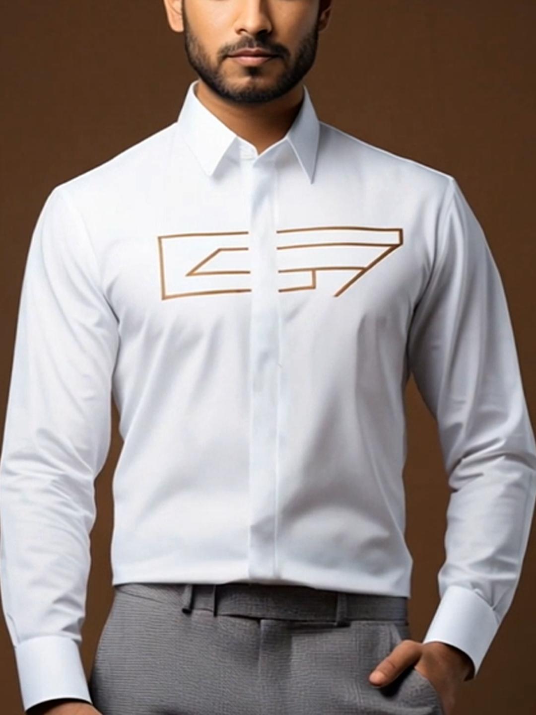 White Geometric Embroidered Party Designer Shirt For Men by HE SPOKE
