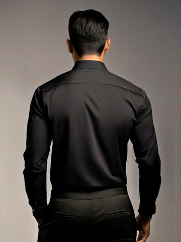 Black Geometric Embroidered Casual Designer Shirt For Men by HE SPOKE