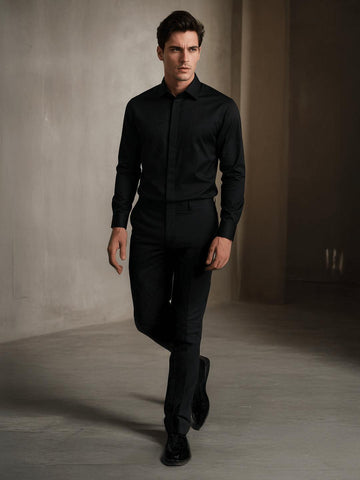 Black Geometric Embroidered Party Designer Shirt For Men by HE SPOKE