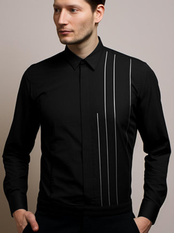 Black Geometric Cord Formal Designer Shirt For Men by HE SPOKE