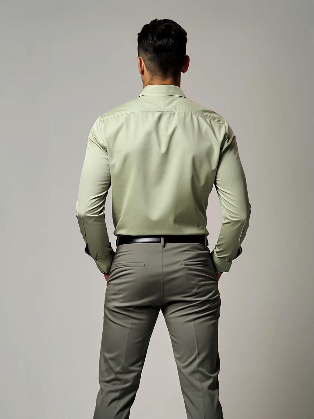 Green Solid Formal Designer Shirt For Men by HE SPOKE