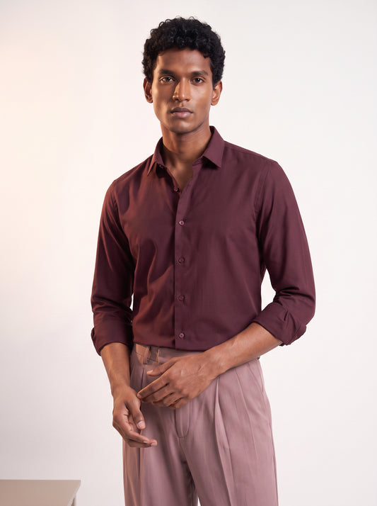 Men's Burgundy Solid Breathable Wrinkle-Free Regular Fit Shirt
