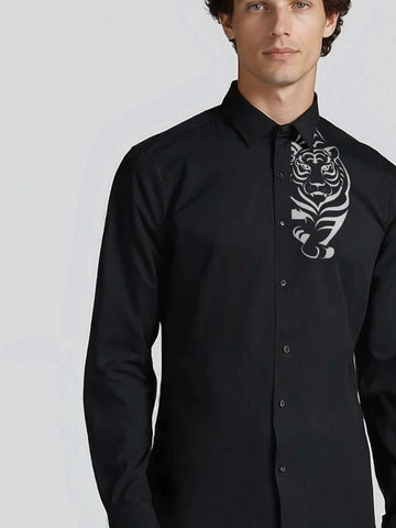Black Animal Printed Casual Designer Shirt For Men by HE SPOKE