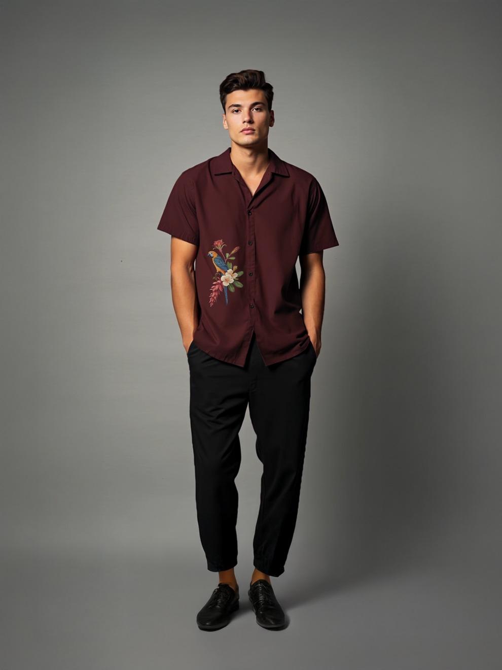 Burgundy Animal Printed Casual Designer Shirt For Men by HE SPOKE