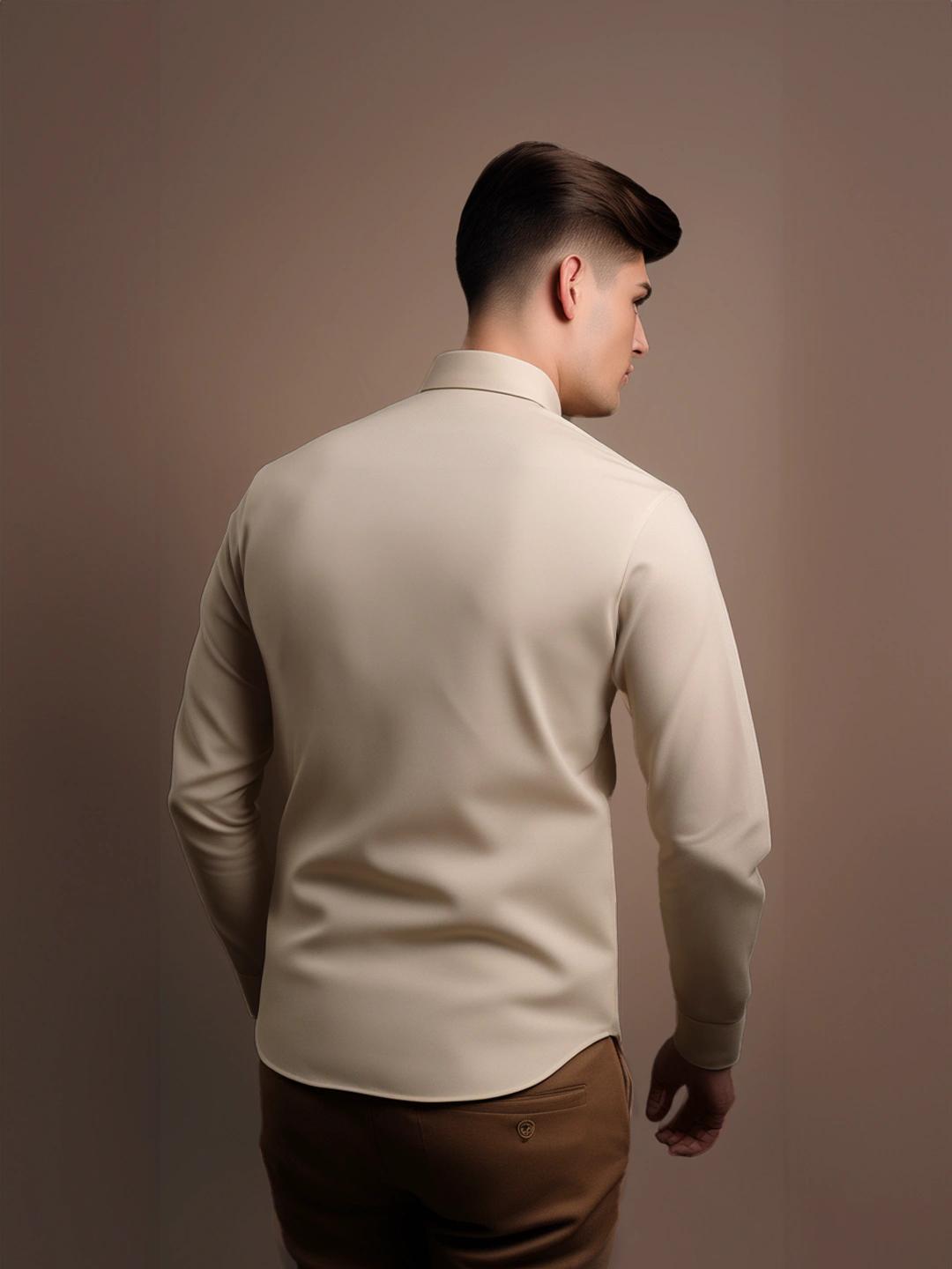 Cream Geometric Embroidered Casual Designer Shirt For Men by HE SPOKE