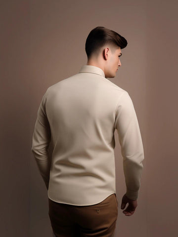 Cream Geometric Embroidered Casual Designer Shirt For Men by HE SPOKE