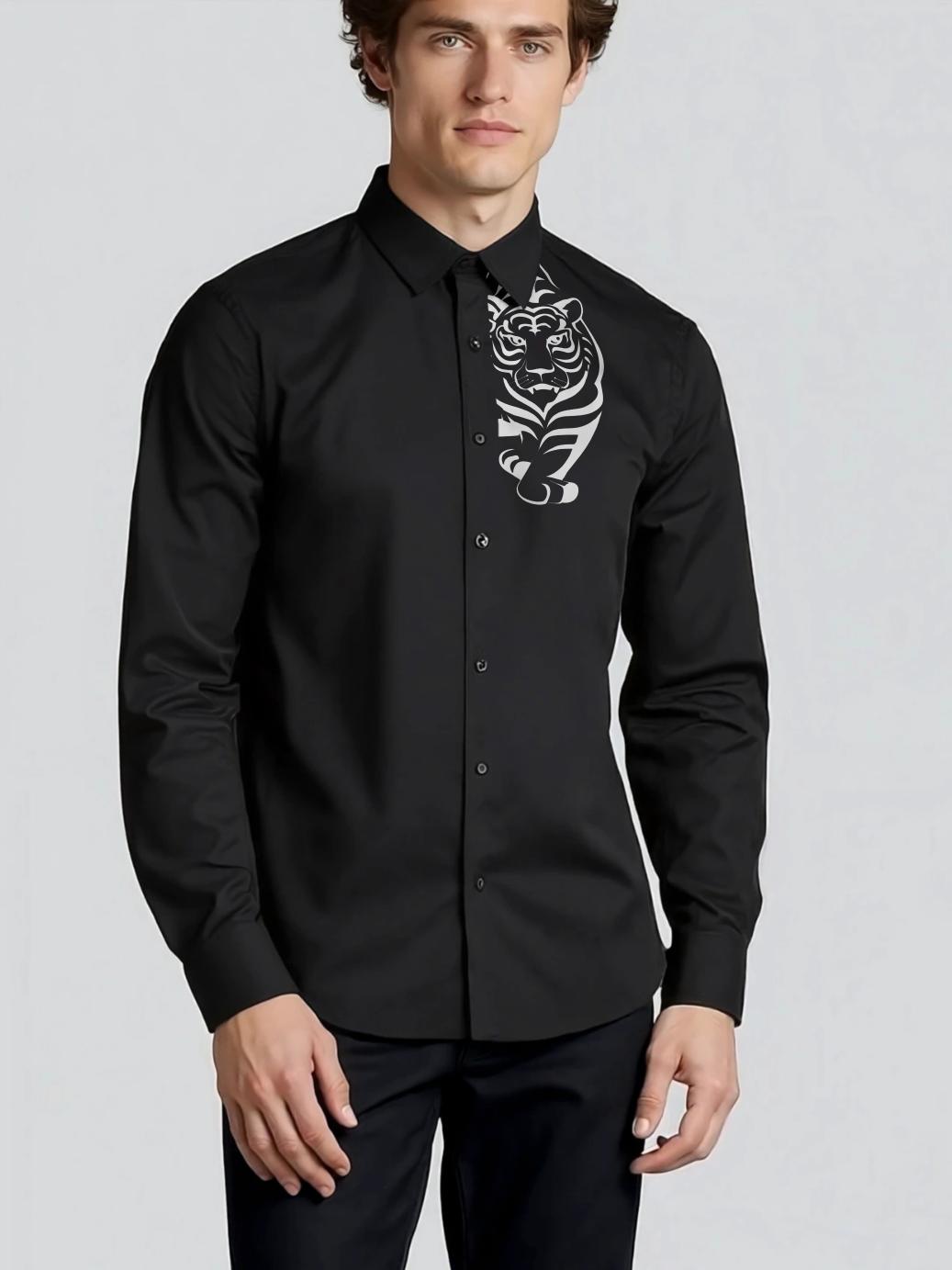 Black Animal Printed Casual Designer Shirt For Men by HE SPOKE