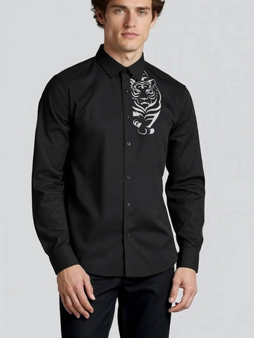 Black Animal Printed Casual Designer Shirt For Men by HE SPOKE