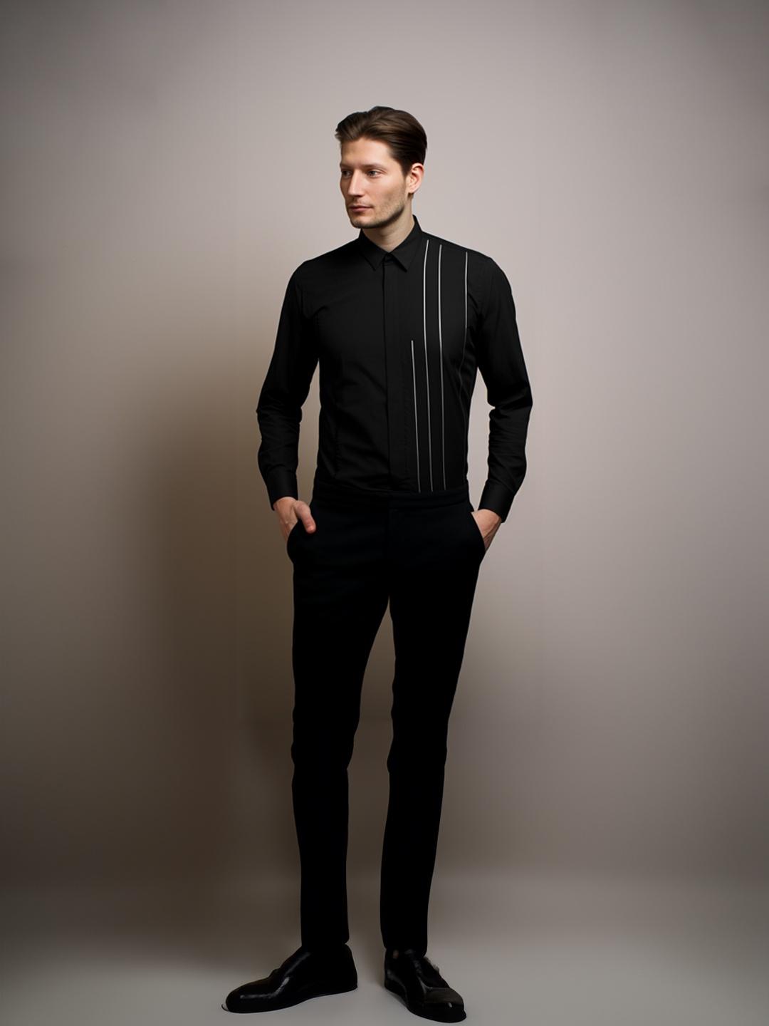 Black Geometric Cord Formal Designer Shirt For Men by HE SPOKE