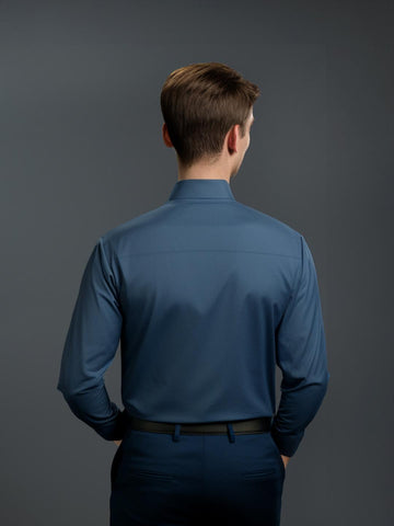 Blue Solid Formal Designer Shirt For Men by HE SPOKE