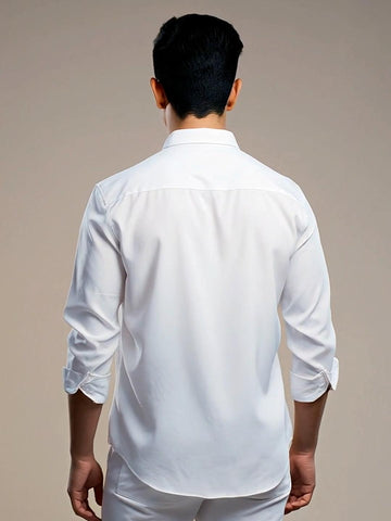 White Geometric Embroidered Casual Designer Shirt For Men by HE SPOKE