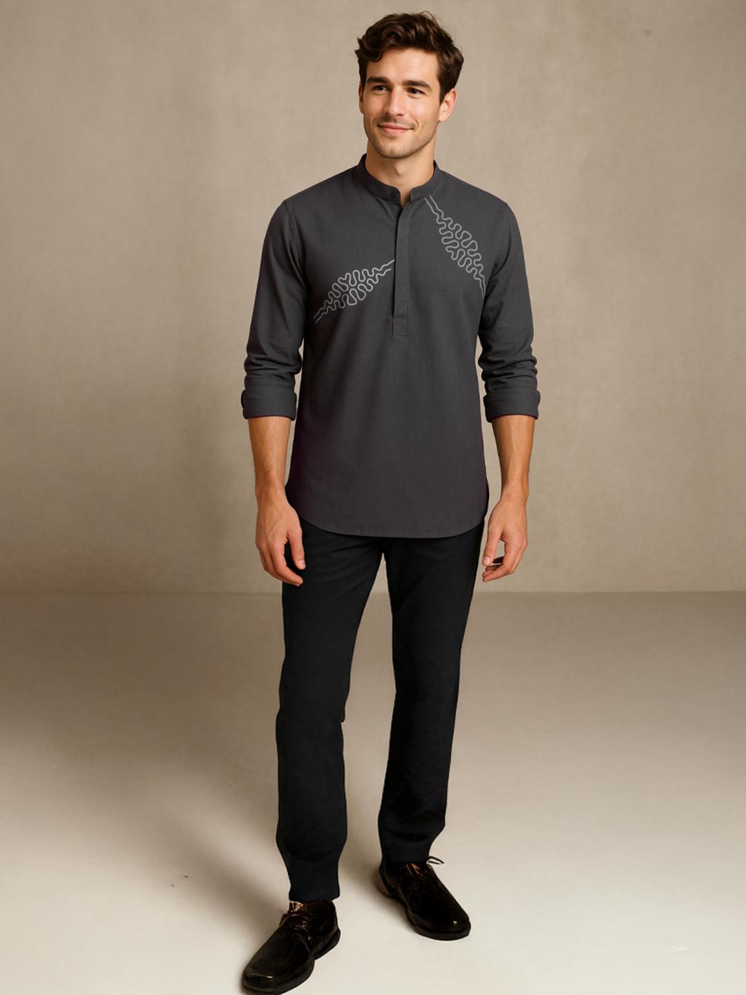 Grey Abstract Printed Daily Designer Kurta For Men by HE SPOKE