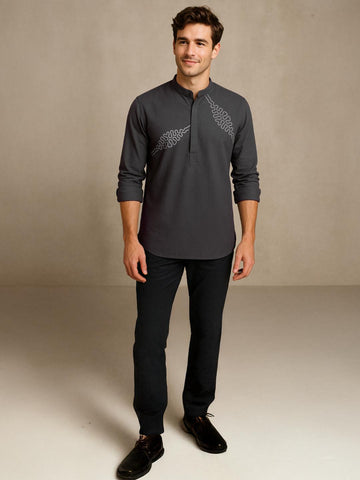 Grey Abstract Printed Daily Designer Kurta For Men by HE SPOKE
