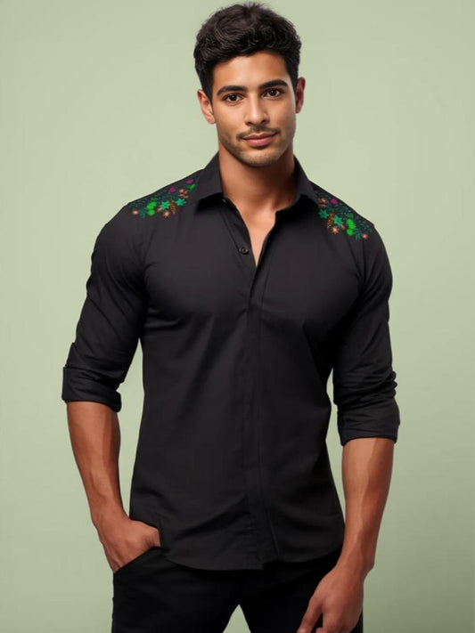 Black Conversational Printed Casual Designer Shirt For Men by HE SPOKE