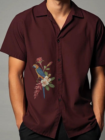 Burgundy Animal Printed Casual Designer Shirt For Men by HE SPOKE