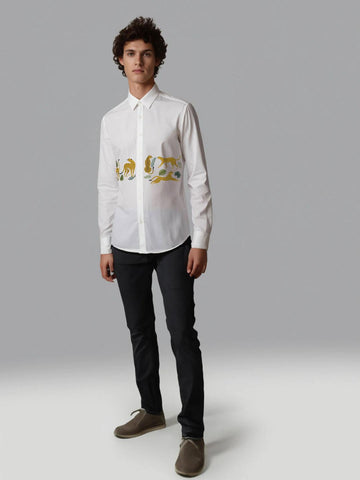 White Animal Printed Casual Designer Shirt For Men by HE SPOKE