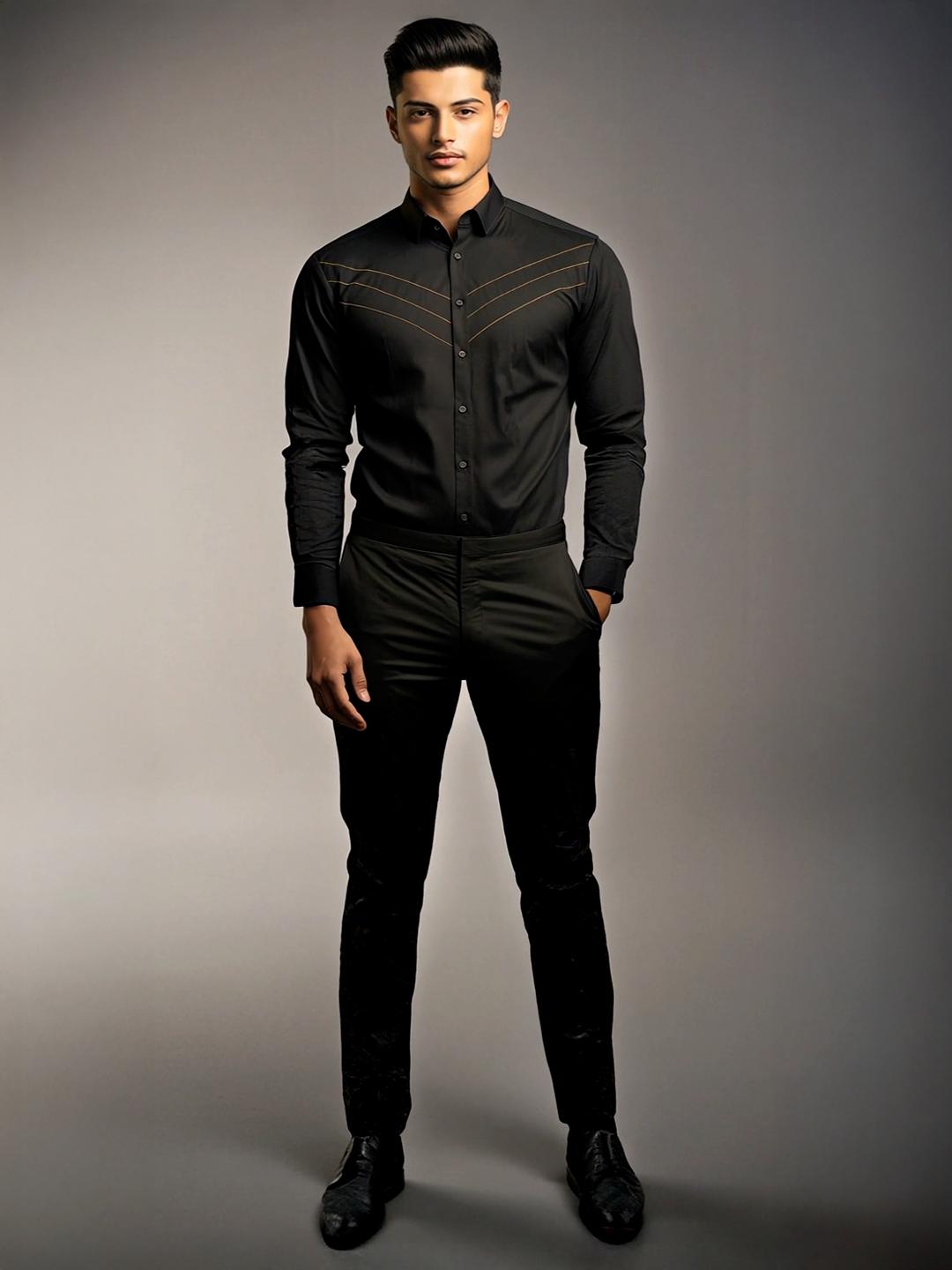 Black Geometric Embroidered Casual Designer Shirt For Men by HE SPOKE