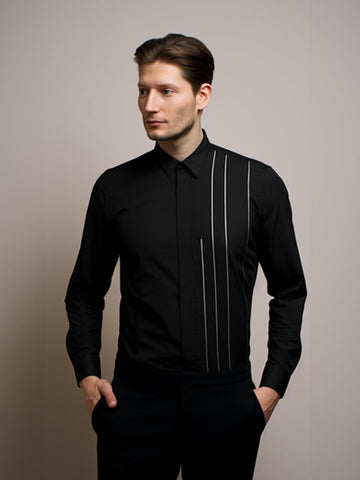 Black Geometric Cord Formal Designer Shirt For Men by HE SPOKE