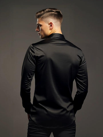 Black Geometric Embroidered Party Designer Shirt For Men by HE SPOKE