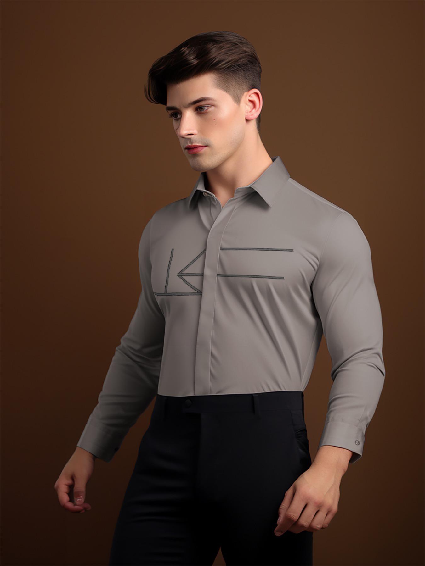 Grey Geometric Embroidered Casual Designer Shirt For Men by HE SPOKE