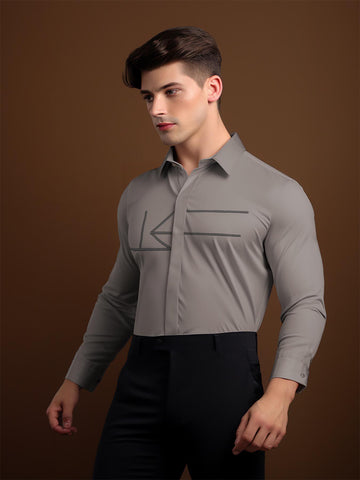 Grey Geometric Embroidered Casual Designer Shirt For Men by HE SPOKE