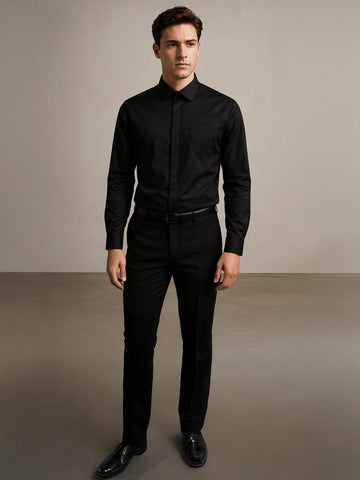 Black Geometric Embroidered Party Designer Shirt For Men by HE SPOKE