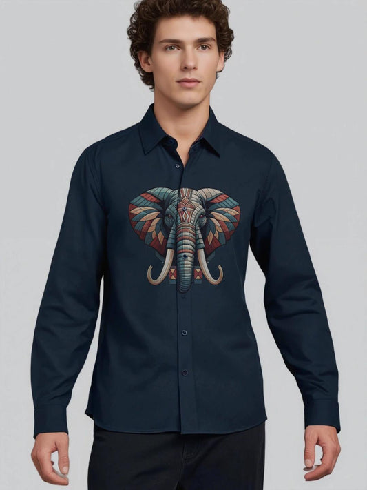 Navy Animal Printed Casual Designer Shirt For Men by HE SPOKE