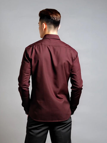 Burgundy Geometric Embroidered Smart Casual Designer Shirt For Men by HE SPOKE