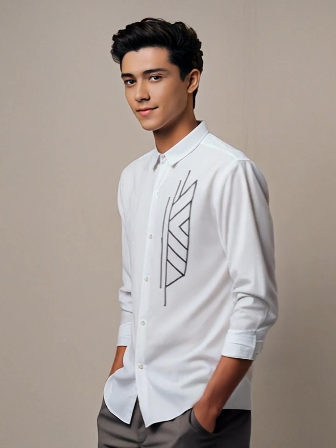 White Geometric Embroidered Casual Designer Shirt For Men by HE SPOKE