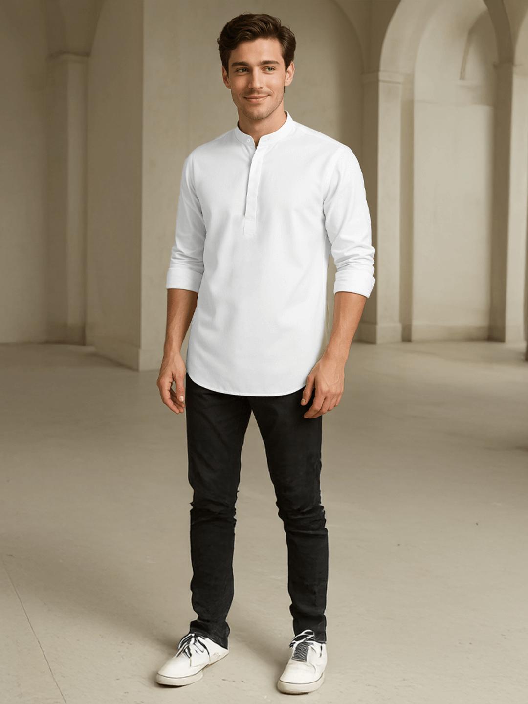 White Solid Daily Designer Kurta For Men by HE SPOKE