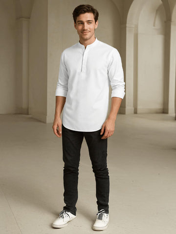 White Solid Daily Designer Kurta For Men by HE SPOKE