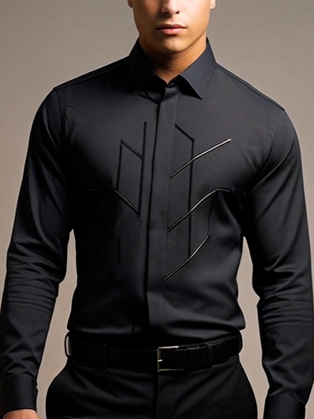 Black Geometric Embroidered Party Designer Shirt For Men by HE SPOKE