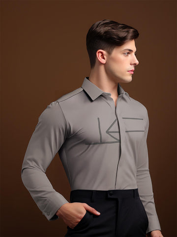 Grey Geometric Embroidered Casual Designer Shirt For Men by HE SPOKE