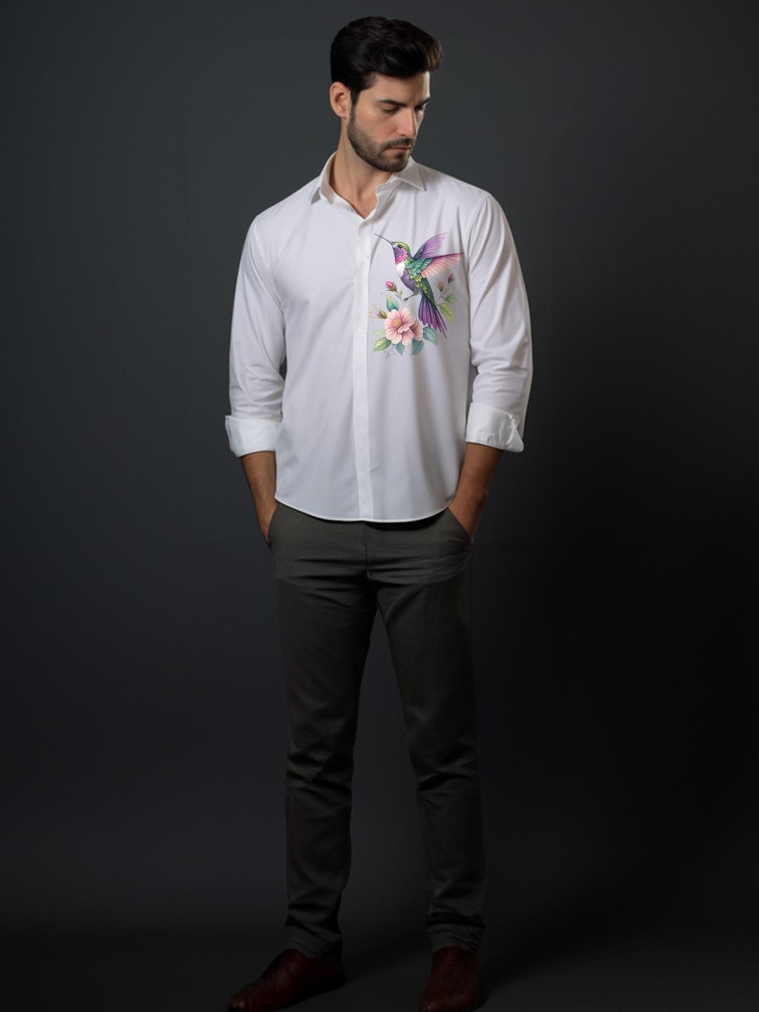White Abstract Printed Casual Designer Shirt For Men by HE SPOKE