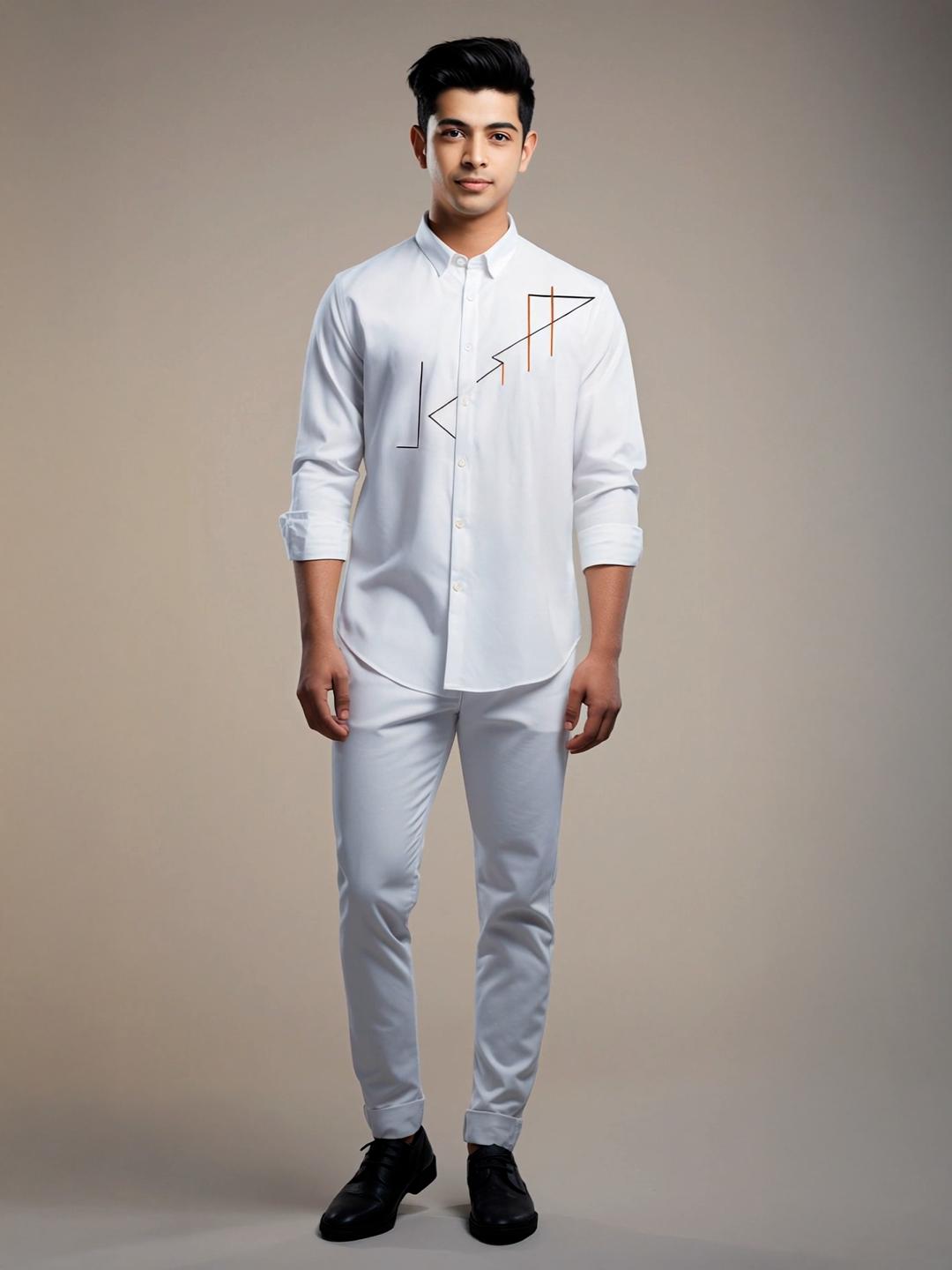 White Geometric Embroidered Casual Designer Shirt For Men by HE SPOKE