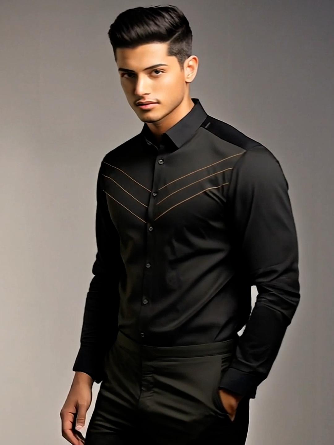 Black Geometric Embroidered Casual Designer Shirt For Men by HE SPOKE