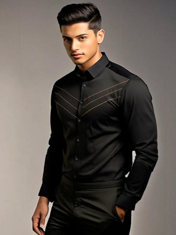 Black Geometric Embroidered Casual Designer Shirt For Men by HE SPOKE