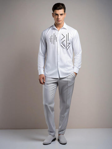 White Geometric Embroidered Casual Designer Shirt For Men by HE SPOKE