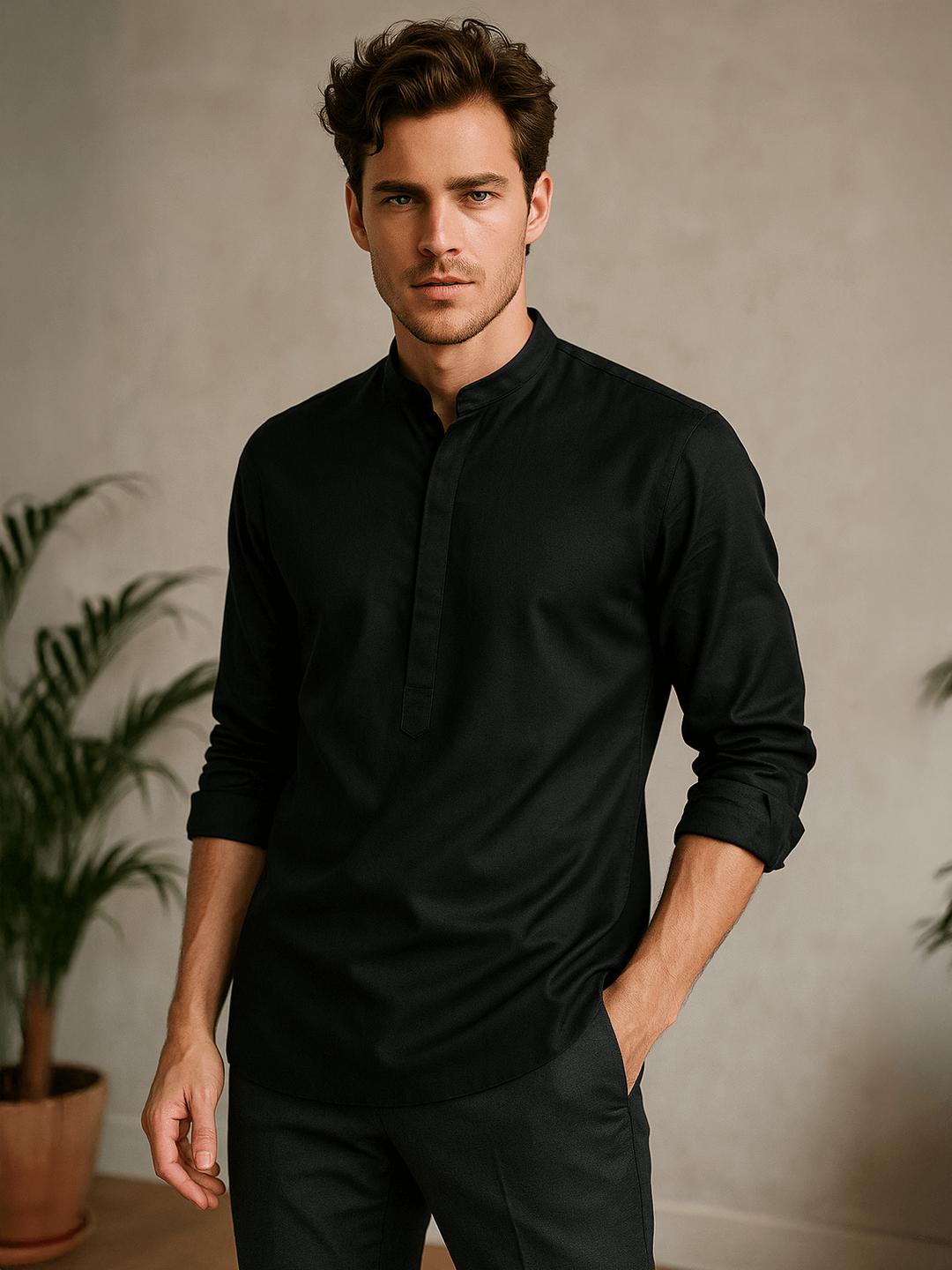 Black Solid Daily Designer Kurta For Men by HE SPOKE