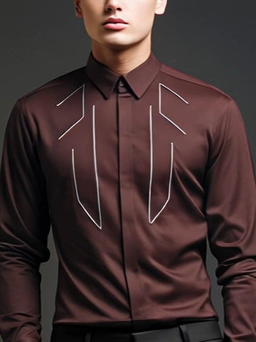 Burgundy Geometric Embroidered Party Designer Shirt For Men by HE SPOKE