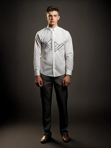 White Geometric Embroidered Party Designer Shirt For Men by HE SPOKE