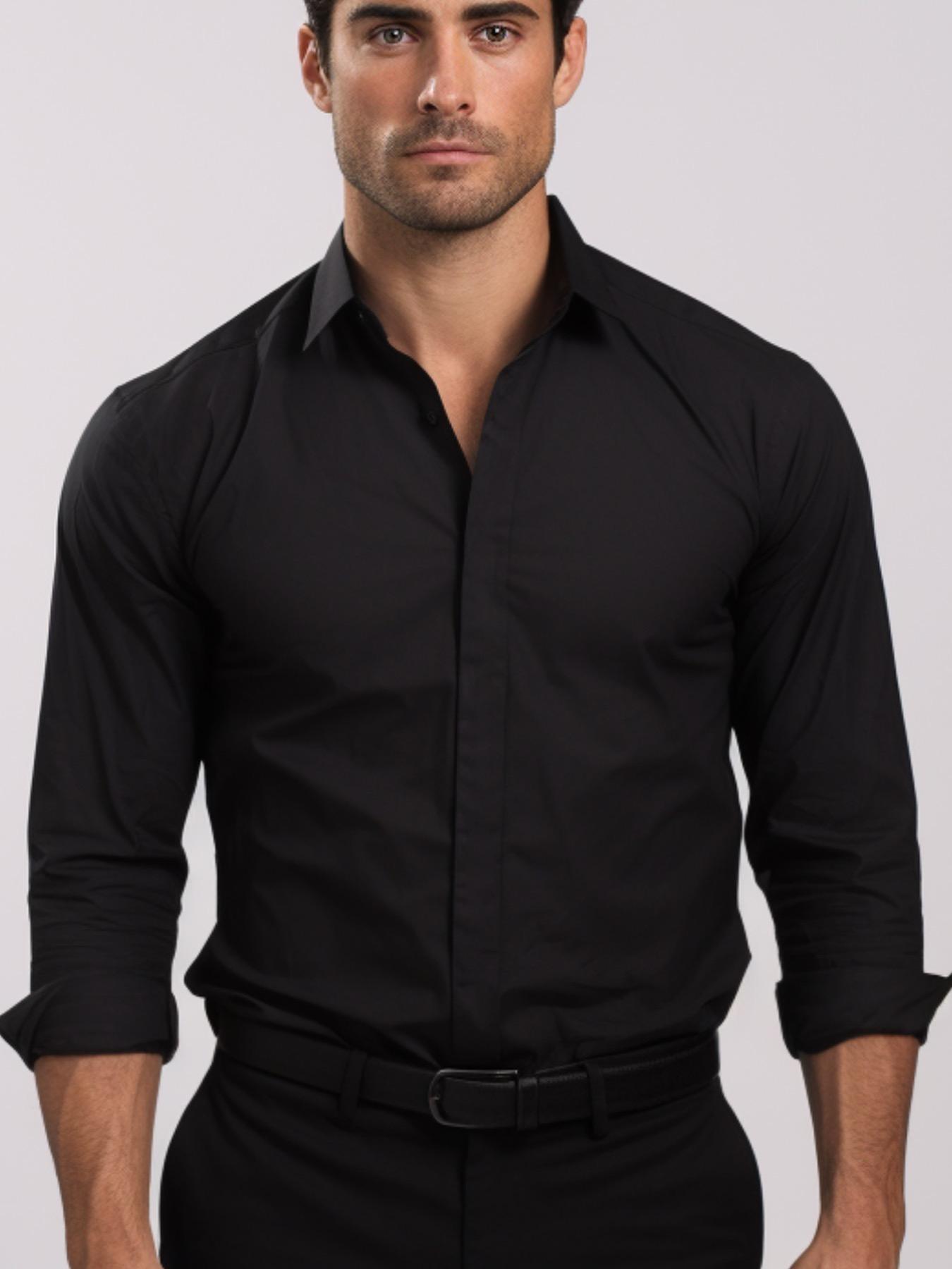 Black Solid Formal Designer Shirt For Men by HE SPOKE