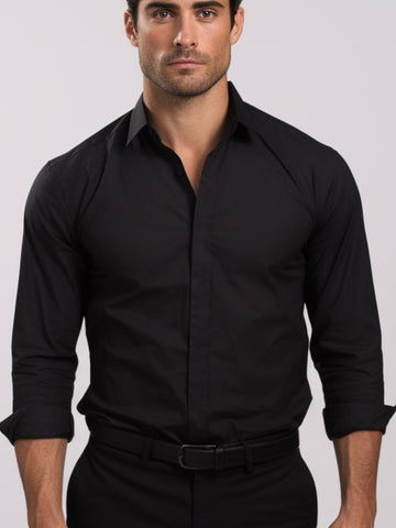 Black Solid Formal Designer Shirt For Men by HE SPOKE