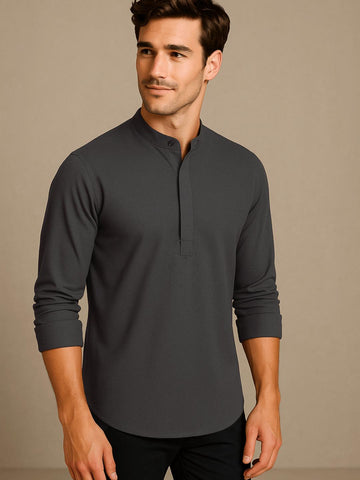 Grey Solid Daily Designer Kurta For Men by HE SPOKE