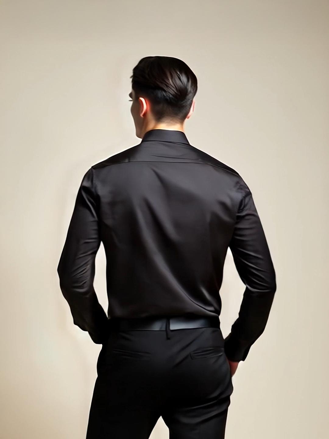 Black Geometric Embroidered Party Designer Shirt For Men by HE SPOKE
