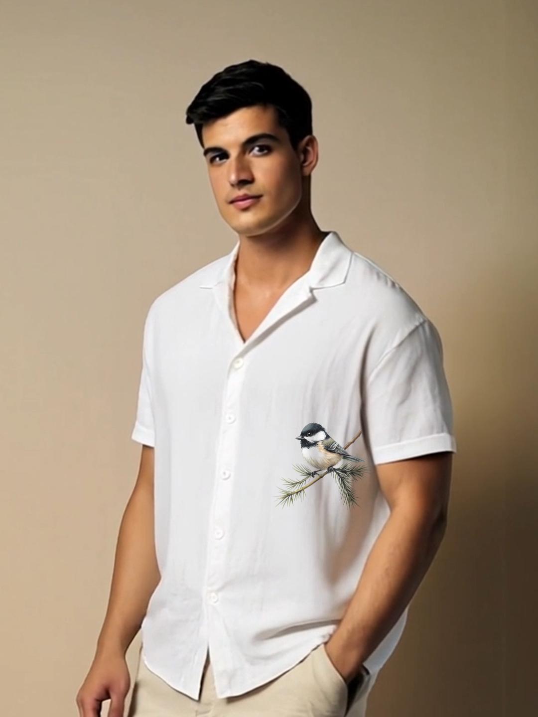 White Printed Casual Designer Shirt For Men by HE SPOKE