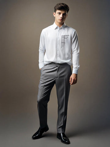White Geometric Embroidered Casual Designer Shirt For Men by HE SPOKE