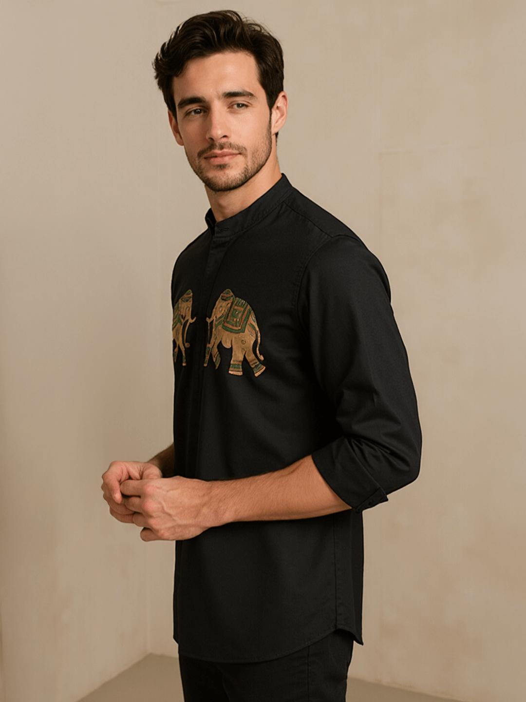 Black Animal Printed Daily Designer Kurta For Men by HE SPOKE