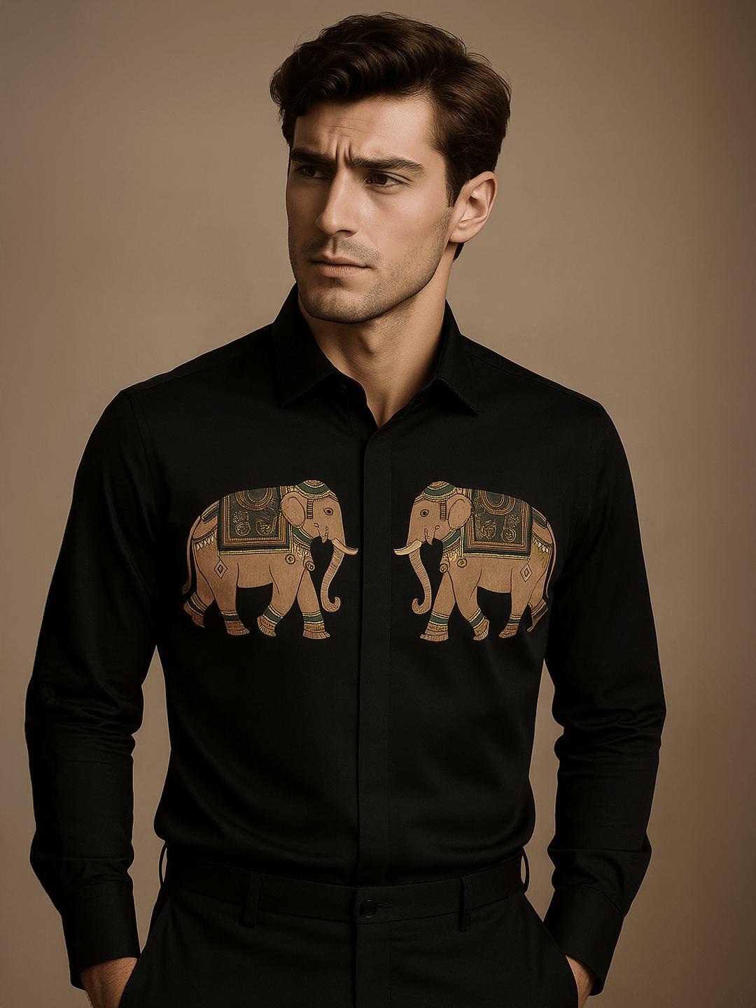 Black Animal Printed Party Designer Shirt For Men by HE SPOKE