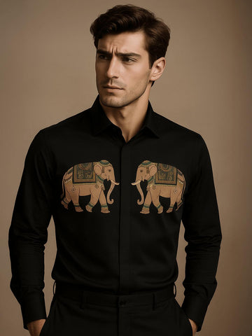 Black Animal Printed Party Designer Shirt For Men by HE SPOKE